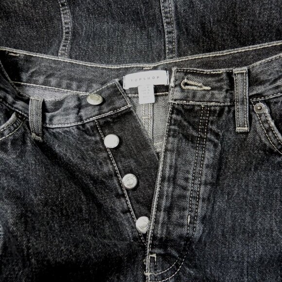 TOPSHOP Denim Maxi Long SKIRT Size 4 Destroyed Hem Front Slit Black NEW - Picture 7 of 10